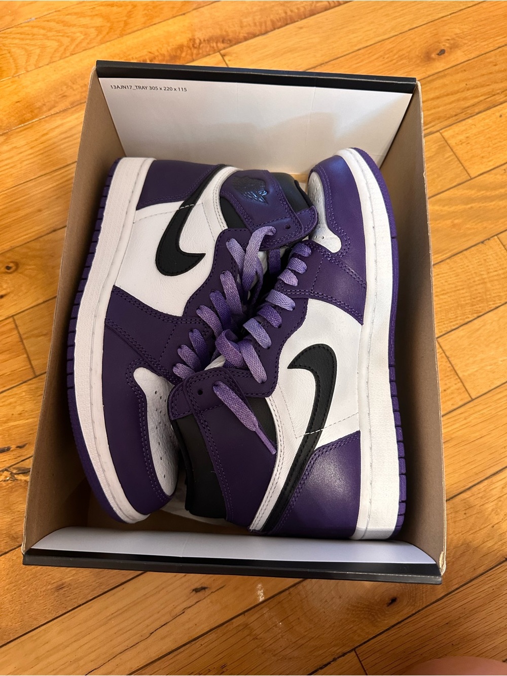 Men's Purple & White High-Top Sneakers with Black Swoosh Accent